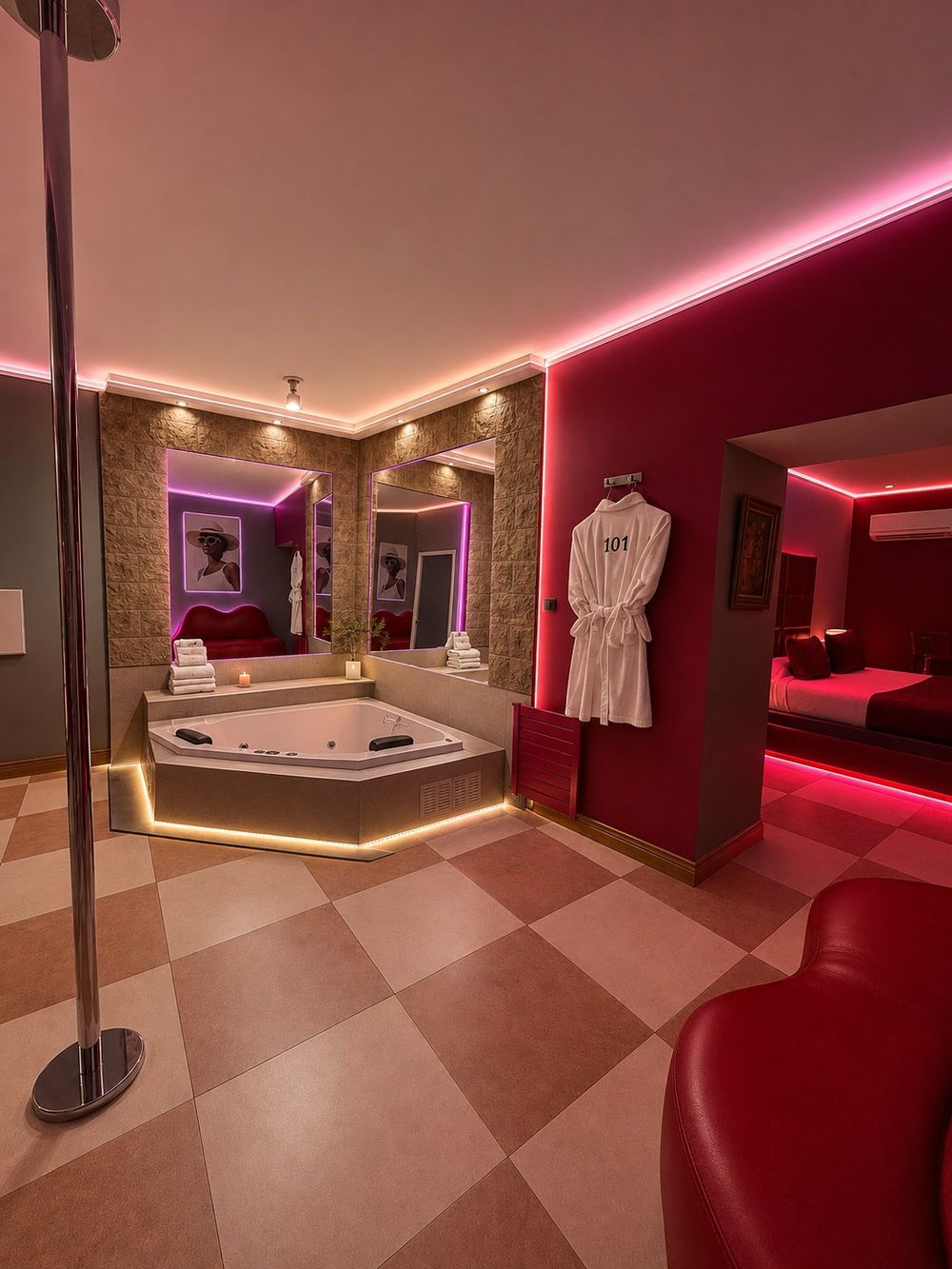 Suite Super VIP con jacuzzi, caño e iluminación rosa
